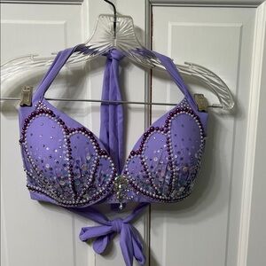 Beach Top Seashell Mermaid Jeannie Princess Purple Beaded Jewels Halter Bikini